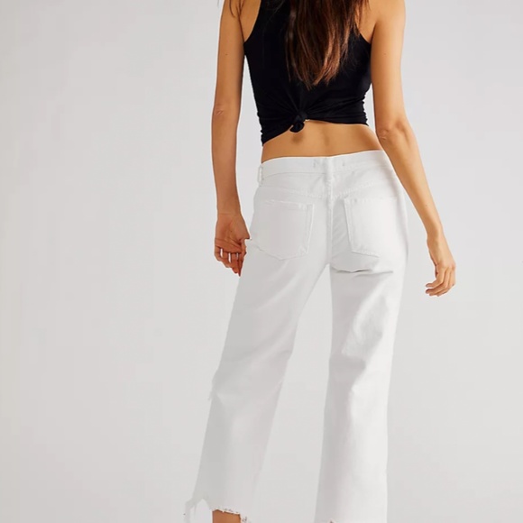 NWT FREE PEOPLE Maggie Mid-Rise Straight-Leg Jeans White Distressed Size 31 - Picture 2 of 11